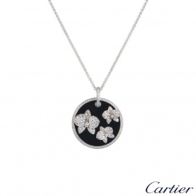 Cartier White Gold Diamond And Onyx D'Orchidees Pendant N7067800